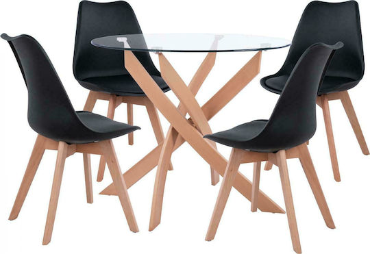 Esszimmer VEGAS 5Stück Black / Natural 90x90cm