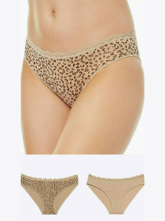 Minerva Femei Alunecare 2Pack cu Dantelă Leopard / Beige