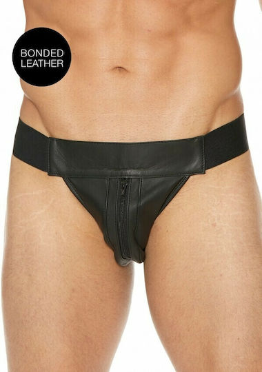 Shots Ouch! Striped Front With Zip Jock Jockstrap Sexy pentru bărbați Black