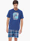Minerva Men's Summer Checked Pajamas Set Blue