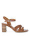 Tamaris Leather Women's Sandals Tabac Brown with Chunky Medium Heel