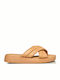 Leather Women's Flat Sandals Flatforms in Beige Color