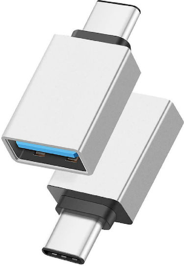 Powertech Μετατροπέας USB-C male σε USB-A female Ασημί (PTH-062)