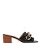 Scarlett Midheel Leather Mules with Chunky Low Heel in Black Color