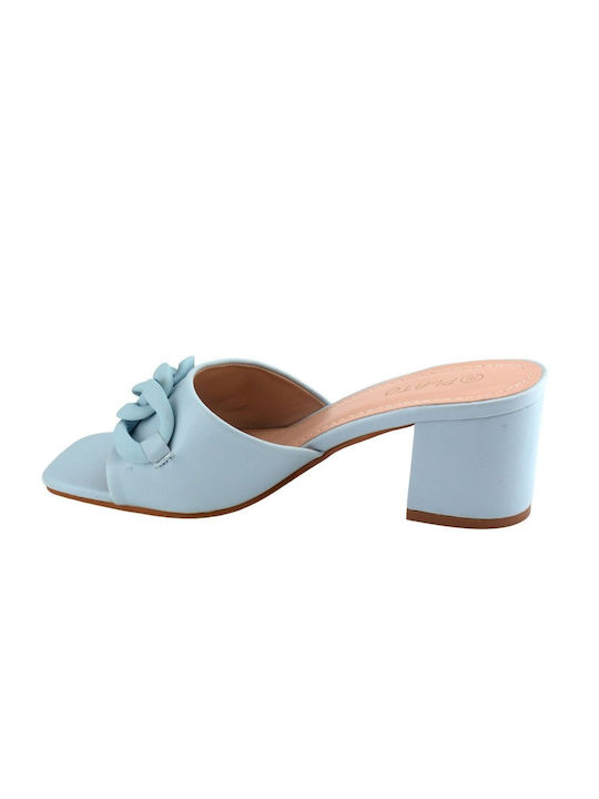 Mules with Square Heel + Blue Chain