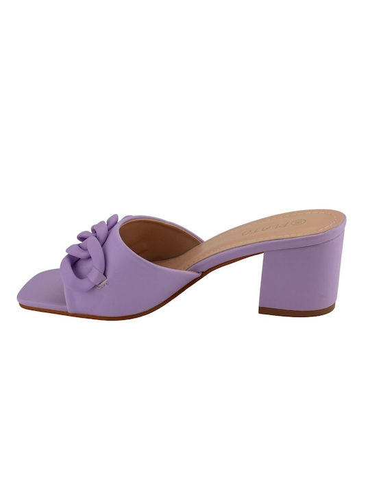 Mules with Square Heel + Purple Chain