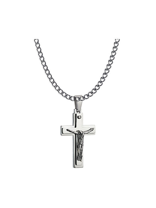 Ανδρικός σταυρός με αλυσίδα ατσάλι 316L ασημί Αrt 01240-1