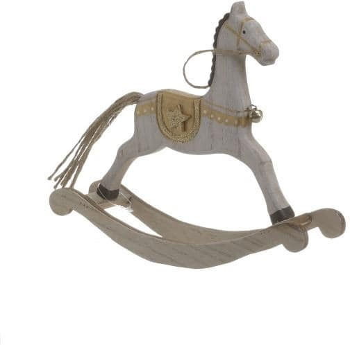 Inart Weihnachtliche Holz Figur Pferd Weiß Länge 5cm 4Stück