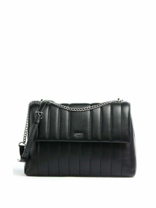 DKNY Seva Δερμάτινη Γυναικεία Flap Bag 'Ωμου Μαύρη
