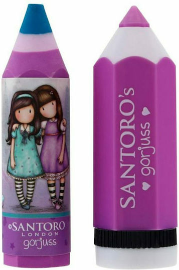 Santoro Friends Walk Together Kunststoff Anspitzer Fuchsie Fassförmig mit Radiergummi 1Stück