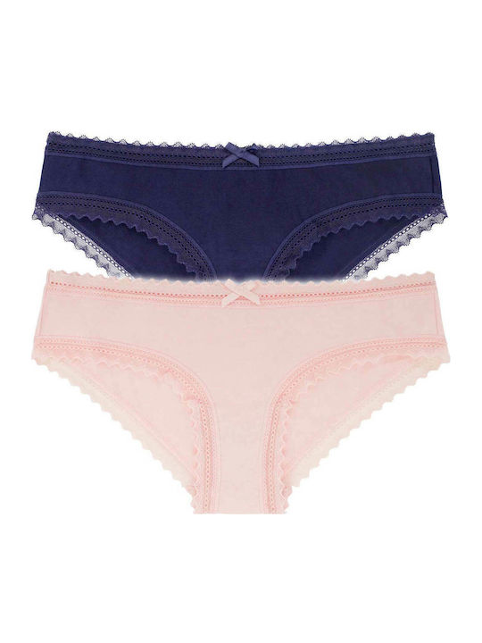 Lila Βαμβακερά Γυναικεία Slip 2Pack με Δαντέλα Blue/Pink