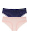 Lila Βαμβακερά Γυναικεία Slip 2Pack με Δαντέλα Blue/Pink