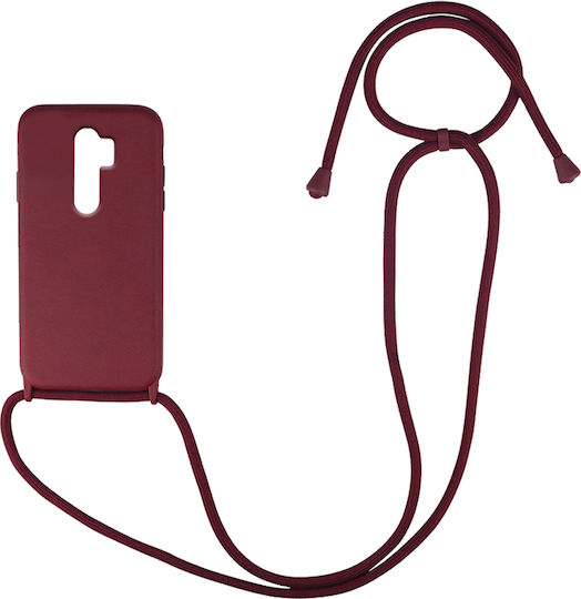 Sonique Carryhang Back Cover Silicone 0.5mm with Strap Burgundy (Redmi Note 8 Pro)