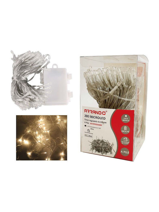 200 Lights LED 20m. Warm White Battery in String 1pcs