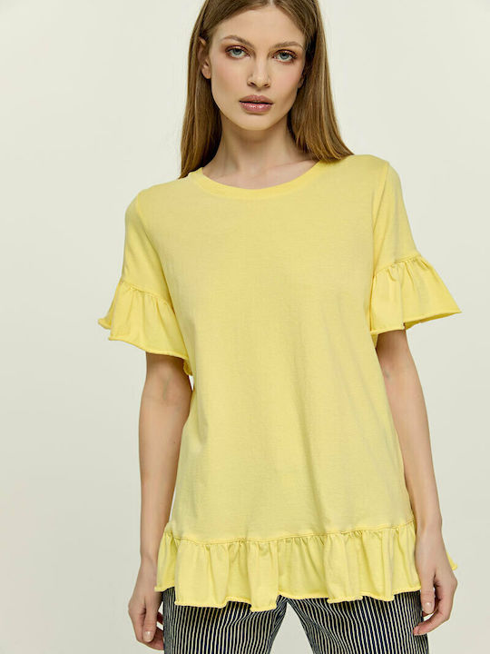 Edward Jeans Marelia Women's Summer Blouse Cotton Short Sleeve Yellow