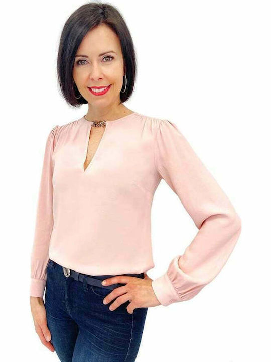 Damen Bluse Langärmelig Rosa