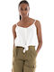 Damen Sommer Crop Top Leinen mit Trägern & V-Ausschnitt Weiß