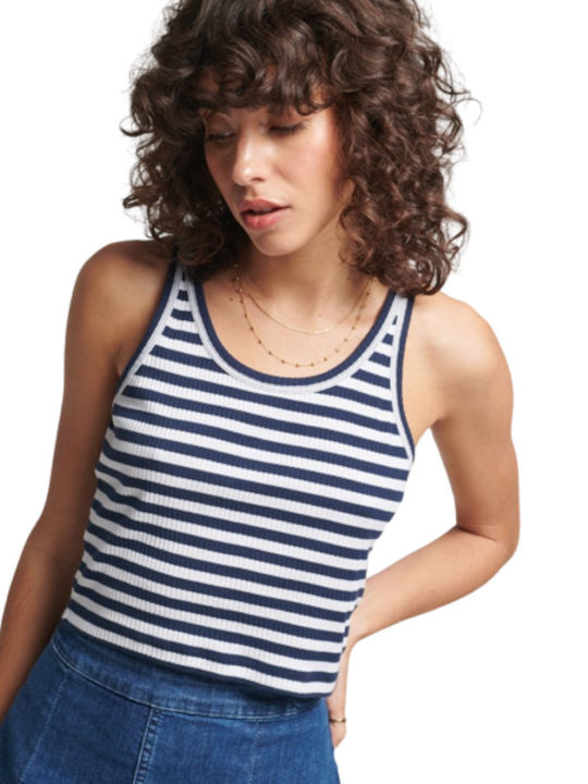 Ovin Vintage Women's Summer Crop Top Cotton Sleeveless Striped Navy Stripe