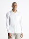 Celio Baflax Men's Shirt Long Sleeve Linen White