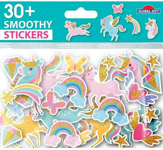 Global Gift Smoothy Unicorn Decorative Sticker for DIY Crafts 30pcs 15x8cm