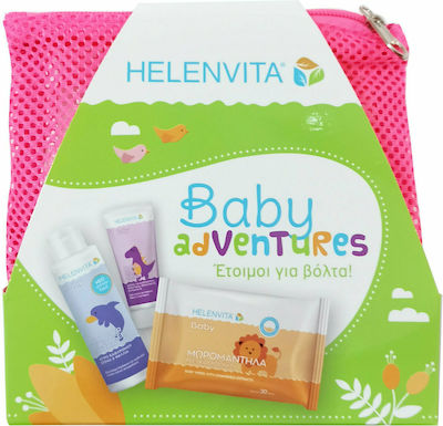 Helenvita Promo Baby Adventures Care Set Pink Baby All Over Cleanser 100ml & Baby Nappy Rash Cream 20ml & Baby Wipes 20pcs & Toiletry Bag 4pcs