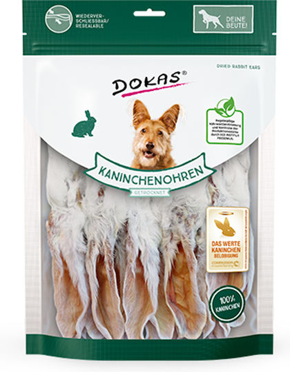 Dokas Dried Rabbit Ears Λιχουδιά Σκύλου με Κουνέλι και Λαγό 180gr