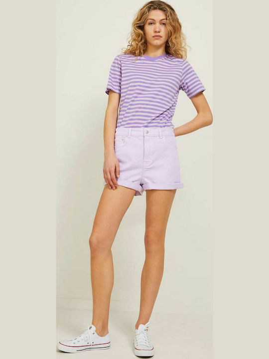 Jack & Jones Γυναικείο Τζιν Ψηλόμεσο Σορτς Λιλά