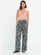 Funky Buddha Women's High-waisted Fabric Trousers with Elastic in Regular Fit Floral Navy Blue