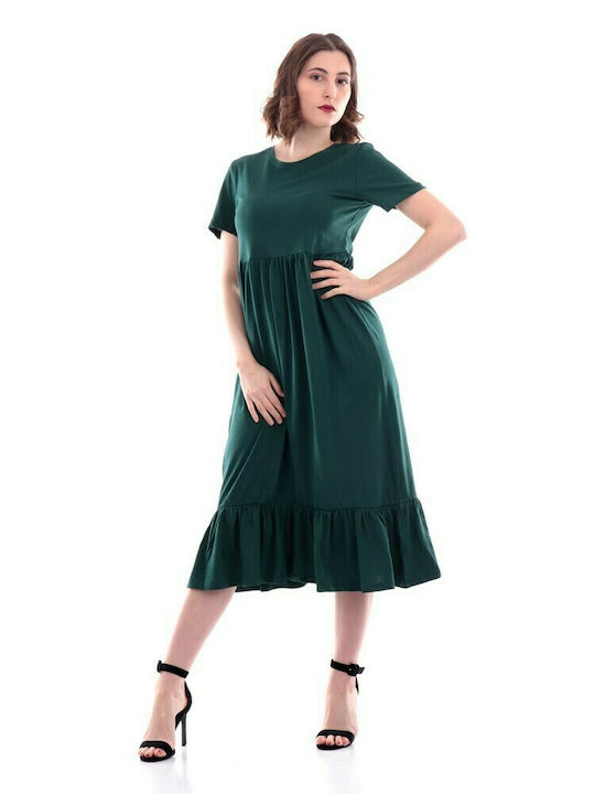 Only Midi All Day Φόρεμα Βαμβακερό Πράσινο