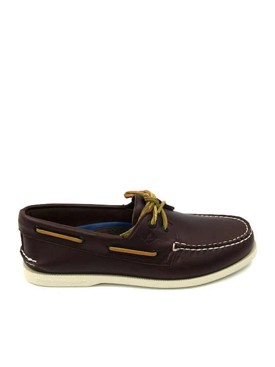 A/O 2-Eye Δερμάτινα Ανδρικά Boat Shoes σε Καφέ Χρώμα