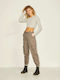 Women's High-waisted Fabric Cargo Trousers Relaxed Fit Khaki