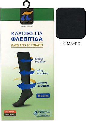 Pournara Κάλτσες Για Φλεβίτιδα 18mmHg Graduated Compression Calf High Socks Μαύρo