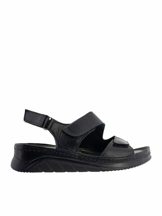 Leder Flache Sandalen für Damen Anatomisch in Schwarz Farbe