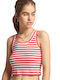 Superdry Ovin Vintage Women's Summer Crop Top Cotton Sleeveless Striped Navy Stripe