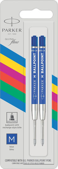 Parker Quinkflow Basic Ballpoint 2 Ανταλλακτικά Μελάνια για Στυλό Medium Μπλε