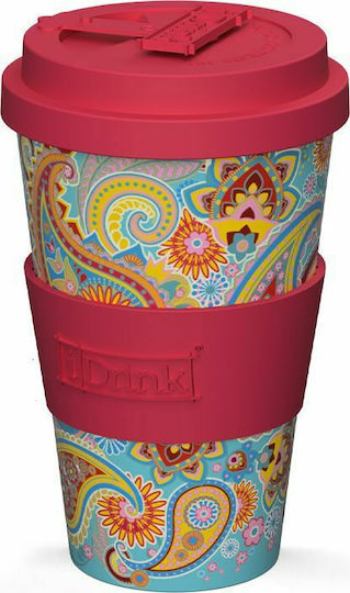iDrink Paisley Cană Plastic cu Capac Multicoloră 435ml