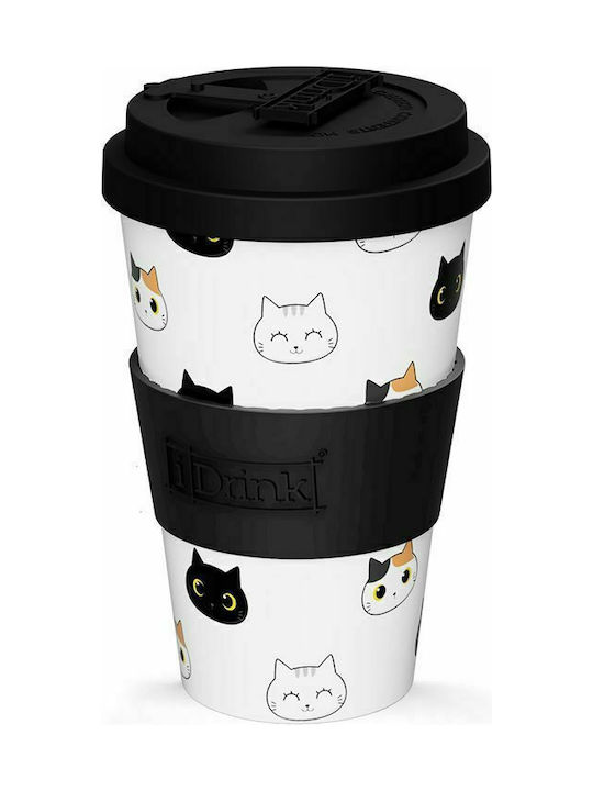 iDrink Cats Cană Plastic cu Capac Albă 435ml