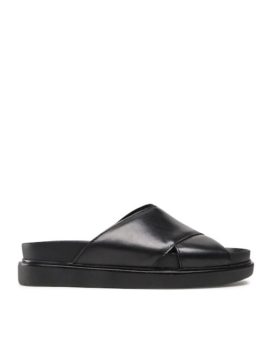 Erin Δερμάτινα Γυναικεία Σανδάλια Flatforms Μαύρα