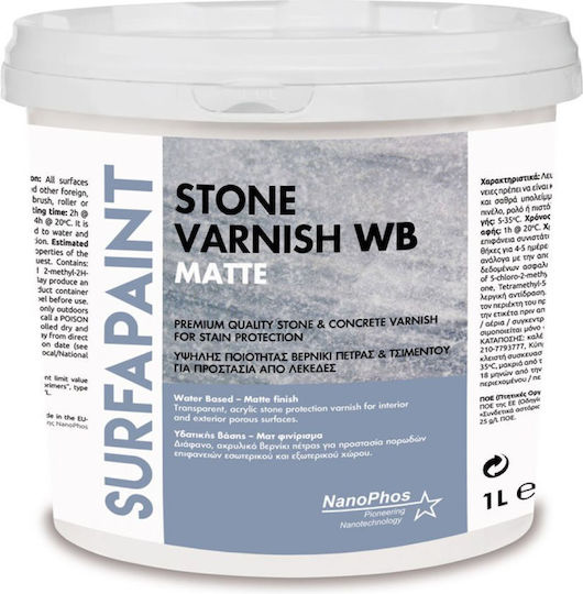Nanophos Stone Varnish WB Βερνίκι Επιφάνειας Νερού Άχρωμο Σατινέ 1lt