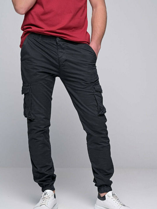 Herren-Cargohose Elastisch Relaxed Fit Schwarz