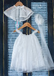 Mkd Baptismal lace dress with jacket and ribbon White - White