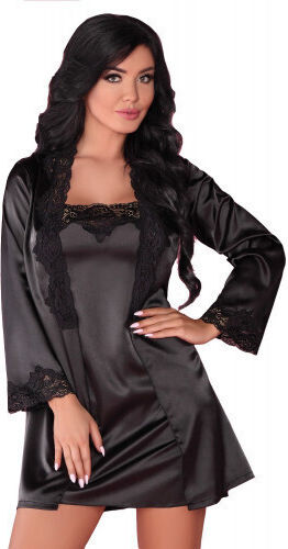 Livia Corsetti Jacqueline Gown Satin Night Gown with Babydoll and String Black