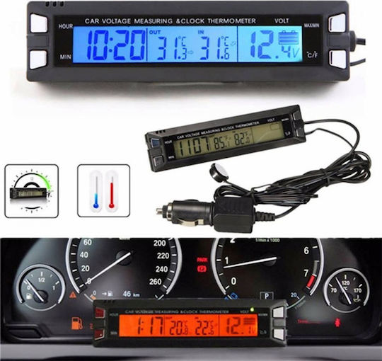 Car Lighter Voltmeter and Thermometer Digital Instrument 12V/24V