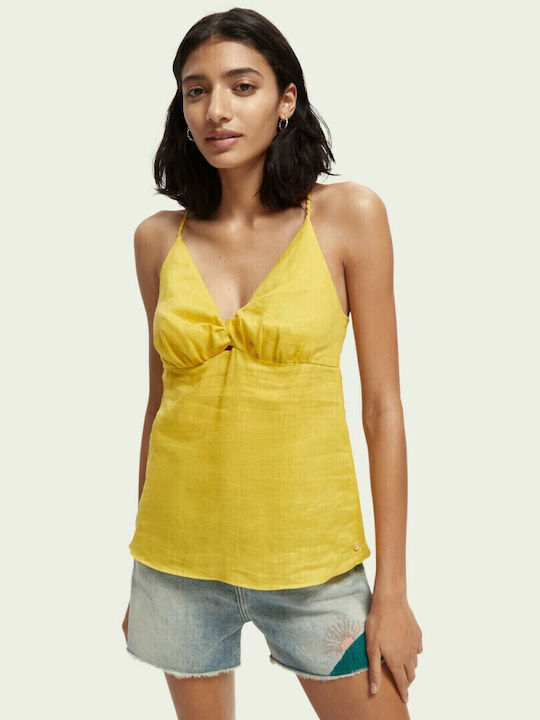 Women's Summer Blouse Cotton with Straps & V Neckline Yellow