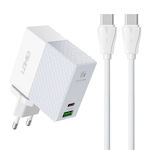 Ldnio Charger with USB-A Port and USB-C Port and Cable USB-C 65W Power Delivery / Quick Charge 3.0 Whites (A2620C)