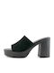 Leather Mules with Chunky High Heel in Black Color