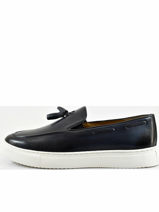 Giacomo Carlo Men's Leather Loafers Navy