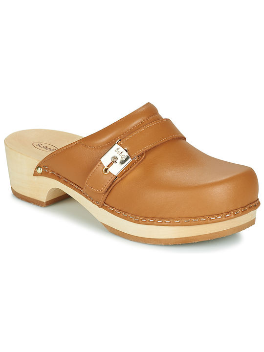 Scholl Leather Clogs Brown