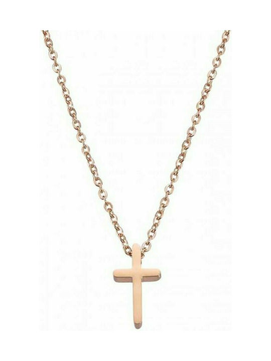 Γυναικείο κολιέ σταυρός Art 01352 ατσάλι 316L ροζ-χρυσό