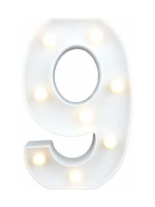 Διακοσμητικό Φωτιστικό LED Μπαταρίας Αριθμός 9 σε Λευκό Χρώμα